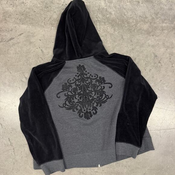 Vintage Sweaters - Vintage Y2K Monroe Main Abstract Grunge Black Grey Hoodie Full Zip Sweatshirt L